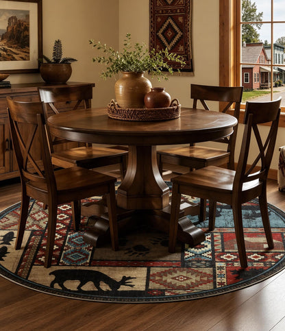 YIHOUSE Rustic Round Rug 4ft, Washable Circle Rug with Non-Slip Backing, Low Pile Soft Western Cabin Rugs for Living Room, Bedroom