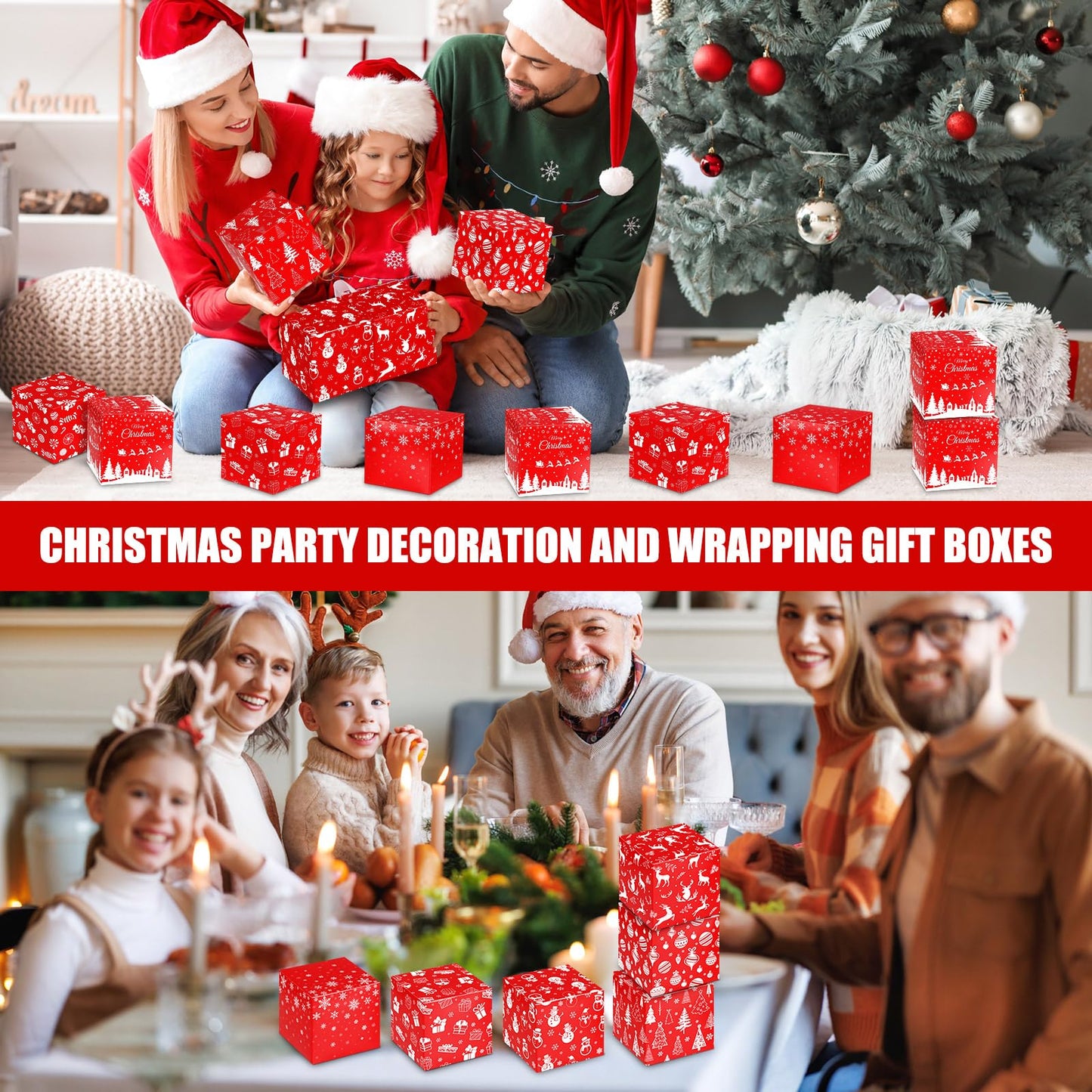 Qilery 32 Pcs Christmas Cookie Gift Boxes Bulk Red White Cardboard Treat Boxes Small Candy Bags for Xmas Party Favors Paper Goody Dessert Containers for Xmas Party Supplies
