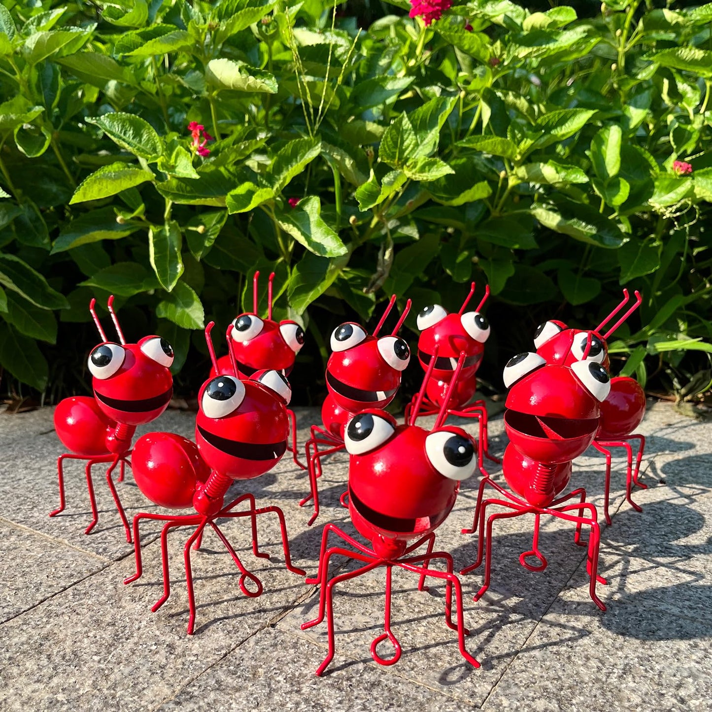 Cruis Cuka Metal Yard Art Garden Decor for Outside Cute Ants Yard Decorations Outdoor Lawn Ornaments Backyard Gifts for Mom - Set of 8（All Red）