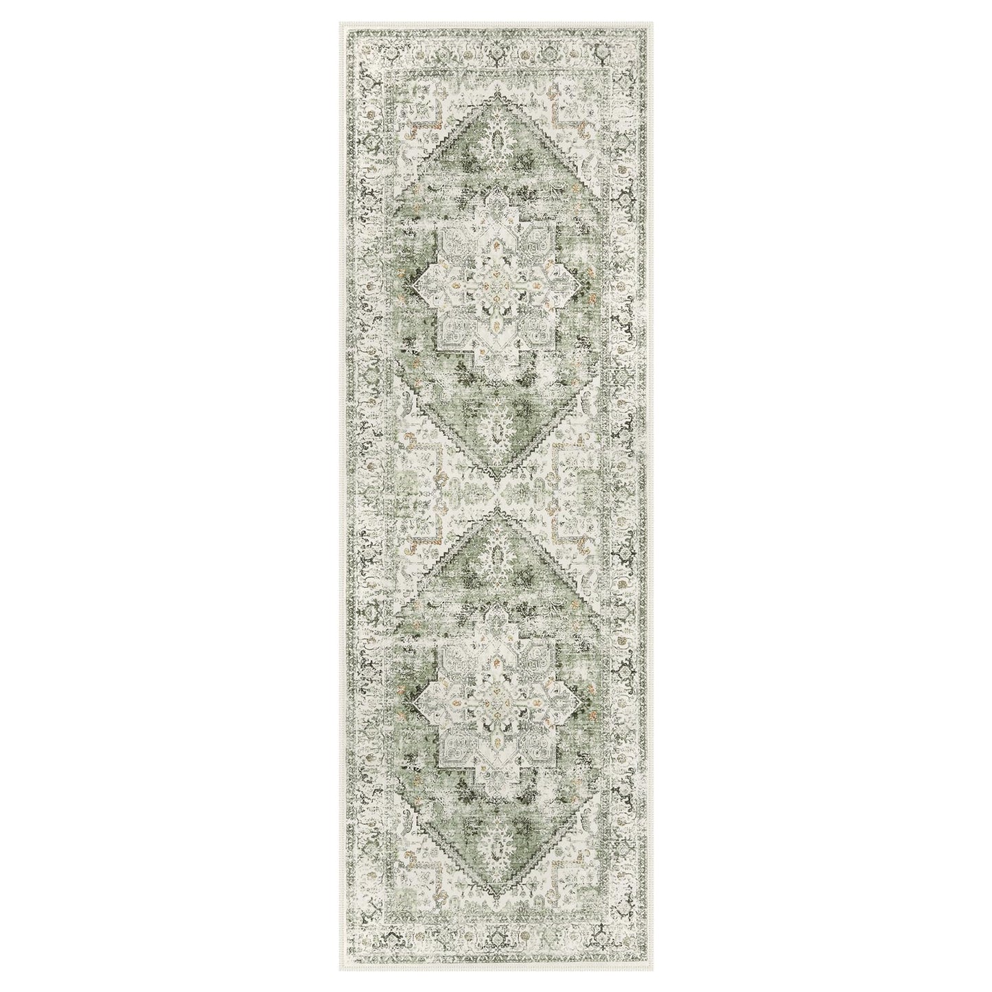 LIVEBOX Washable Runner 2x6 - Vintage Tribal Kitchen Rug, Long Entryway, Low-Pile for Bedroom, Non-Skid Soft Carpet Throw for Bathroom Laundry Room Hallway Sage