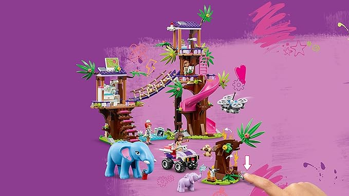 LEGO Friends Jungle Rescue Base 41424 Building Toy for Kids Animal Rescue Kit That Includes a Jungle Tree House and 2 Elephant Figures for Adventure Fun (648 Pieces)
