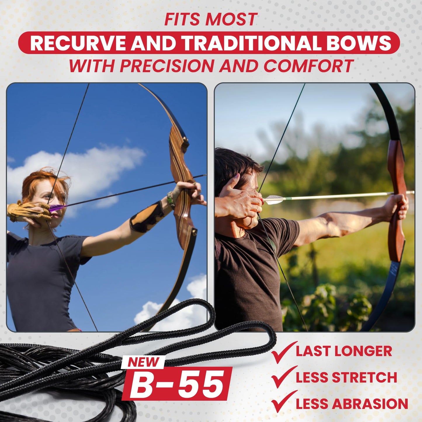 Legend Recurve Bow String - Dacron Bow String Replacement - Traditional Bowstrings - Recurve Bow Archery Accessories - Archery Equipment for Recurve Bows - Bowstring AMO 64 inch - 12 Strands