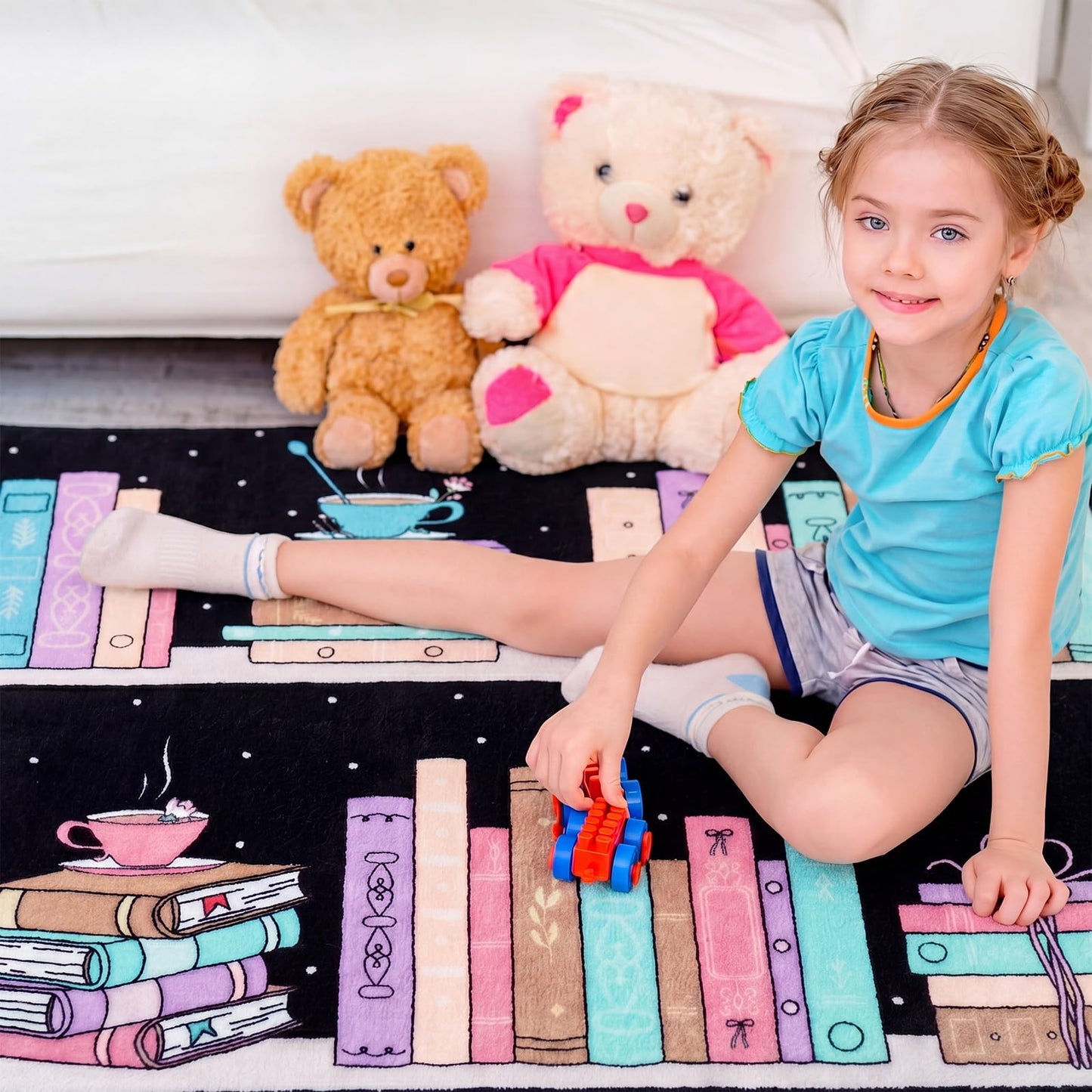 Dunzy Bookshelf Dots Classroom Rug 3.3 x 4 ft Back to School Classroom Decor Soft Washable Bookshelf Rug with Non Slip Backing for Teaching Playroom Reading Corner Library Supply