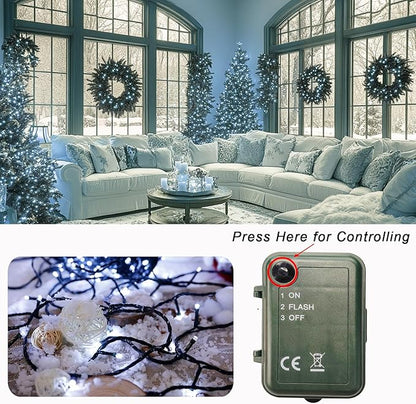 Cool White String Lights Battery Powered, 2 Pack Total 66.6 FT 200 LED Christmas String Lights Indoor Outdoor Decoration, Twinkle Fairy Light for Party Xmas Tree Halloween Classroom Decor