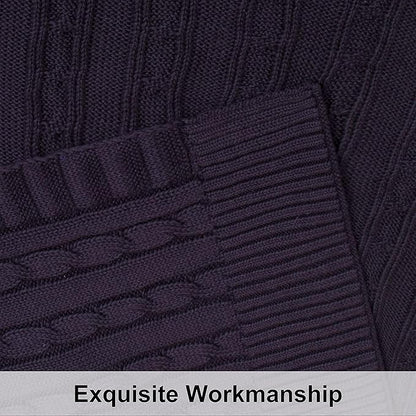 NTBAY 100% Pure Cotton Oversize (60x80) Cable Knit Throw Blanket, Super Soft Warm Knitted Blanket for Bed, Sofa, Chair, Couch - Extra Cozy, Machine Washable, Comfortable Home Decor, Eggplant Purple
