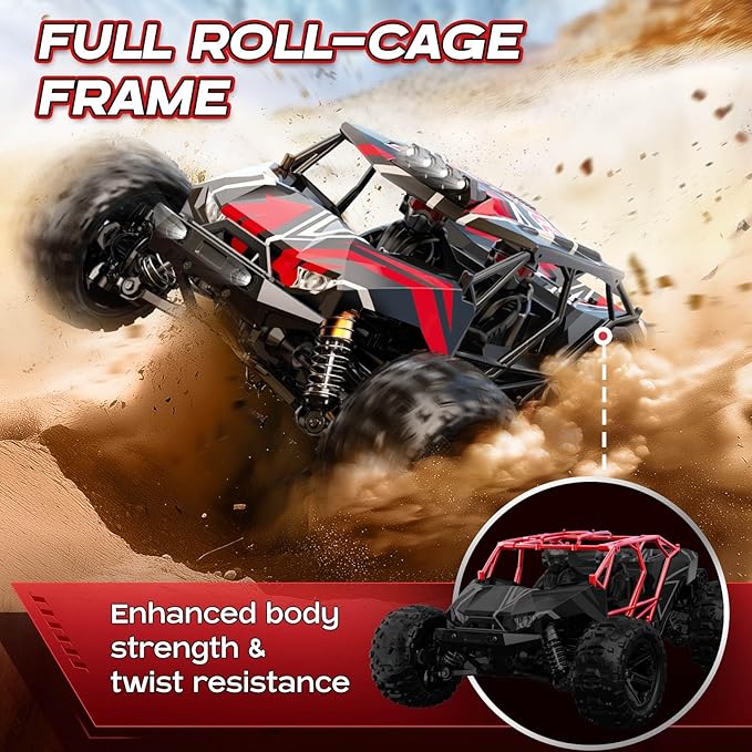 RC Cars 1/14 Brushless RC Car for Adults&ampBoys Full Roll-Cage Frame 4WD Fast Max 42mph Remote Control RC Trucks for adults with Two 2S LiPo Batteries and Two sets of tires Compatible with 3S Li