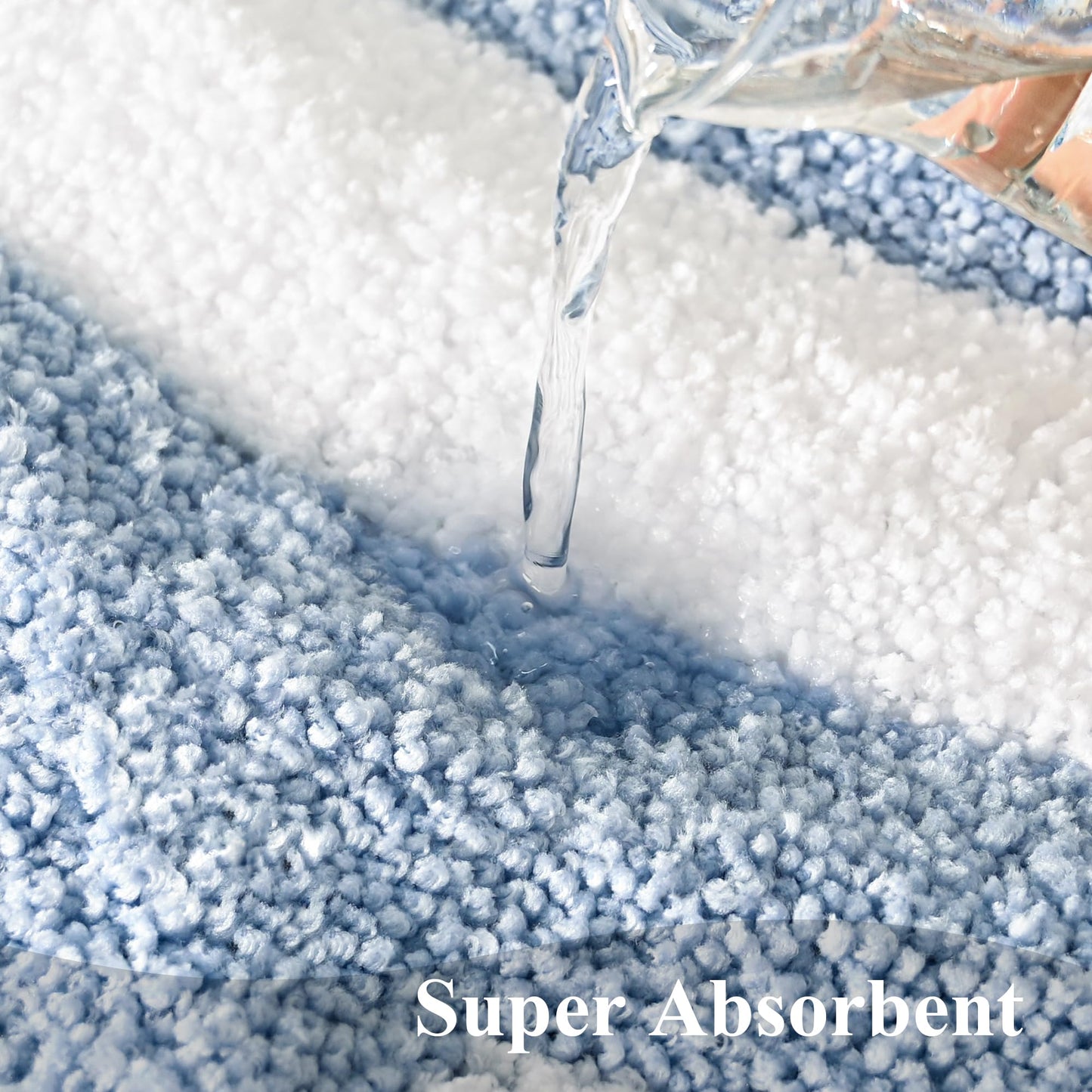 QJHOMO Blue and White Cute Bathroom Rugs Non Slip Bath Mat Modern Aesthetic Bathroom Decor, Geometric Striped Bath Rug Soft Fluffy Floor Mats, Thick Microfiber Carpet Machine Washable (18x26 inch)