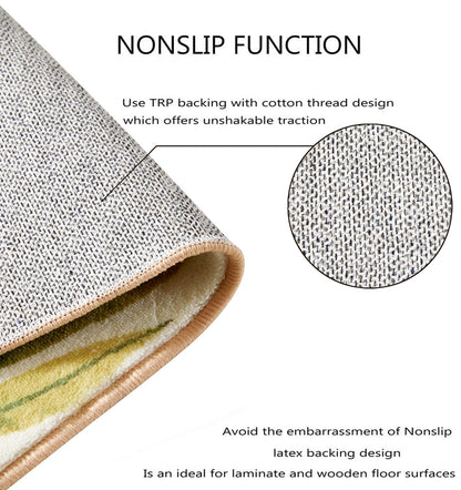 RoomTalks Mid Century Modern Washable Rug, Boho Cute Aesthetic 4x6 Area Rugs for Bedroom Dining Living Room Kitchen, Abstract Tropical Leaves Non Slip Thin Indoor Entryway Rug Accent Floor Carpet