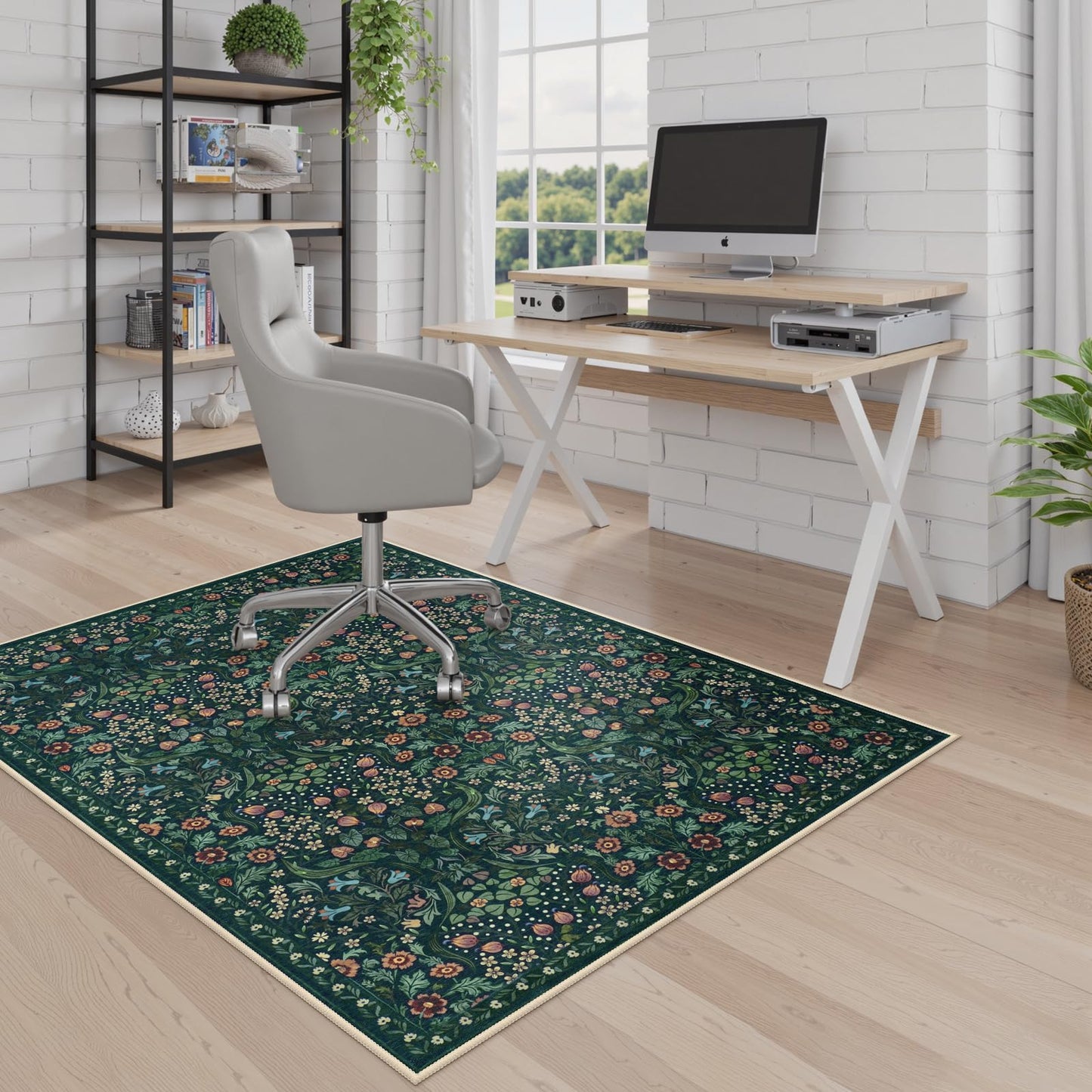 Anidaroel Floral Office Chair Mat for Hardwood Floor, 36"x48" Desk Chair Mat for Hard Floors, Under Desk Rug for Rolling Chair, Anti-Slip Computer Chair Mat, Low Pile Carpet Protector Mat
