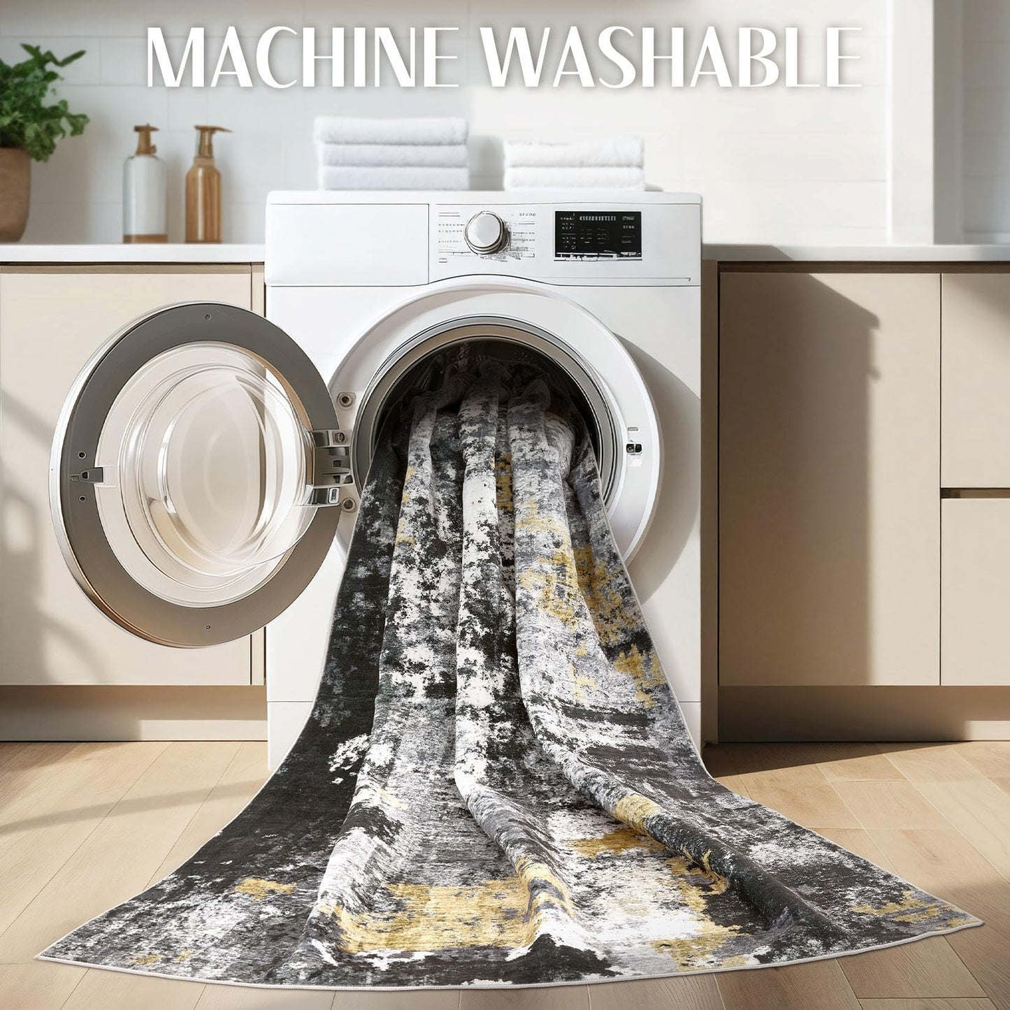 TARANCH Abstract 11x14 Area Rug: Machine Washable Non Slip Ultra Thin Low-Pile Carpet, Soft Stain Resistant for Living Dining Room Bedroom, Kid Pet Friendly, Robot Vacuum Compatible - Black Gold