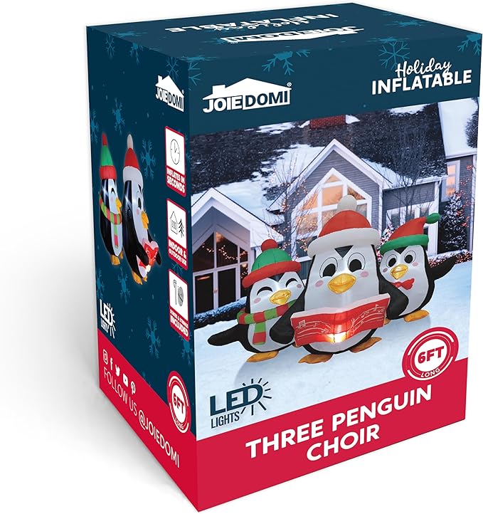 JOIEDOMI 6 FT Long Christmas Inflatable Penguins Choir with Build-in LEDs, Xmas Blow Up Penguins Outdoor Decorations for Xmas Party Yard Outside Indoor Garden Lawn Decor