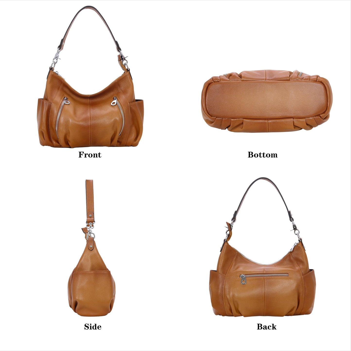 HESHE Genuine Leather Purses for Women Shoulder Hobo Bag Crossbody Satchel Handbags Designer Ladies Totes Purse (Sorrel)