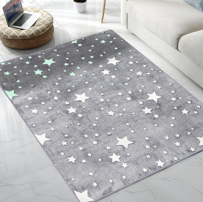 kksme Large Area Rug Carpet Glowing in The Dark Big Stars for Children Room Decor, Funny for Babyroom and Living Room, Rectangular Mat for Kids Bedroom Size 5'x6'