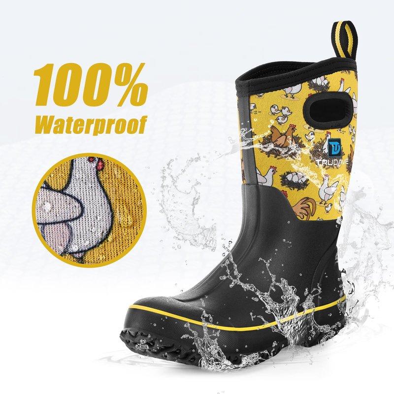Trudave Rubber Boots for Women, Mid Calf Rain Boots, Womens Waterproof Boots, Neoprene Insulated Outdoor Work Mud Boots for Hunting Farming Gardening Fishing, Chicken, Size 8
