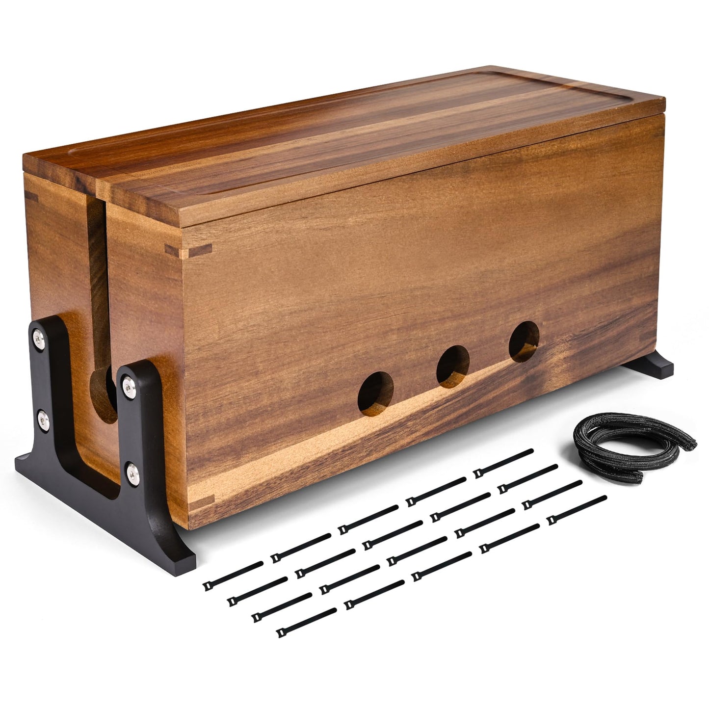 Extra Large Cable Management Box, Cord Organizer & Hider Box, Acacia Wood Cable Box for Chargers, Power Strip, USB, Floor & Desk Cables & Cords Storage, Children & Pet Safe