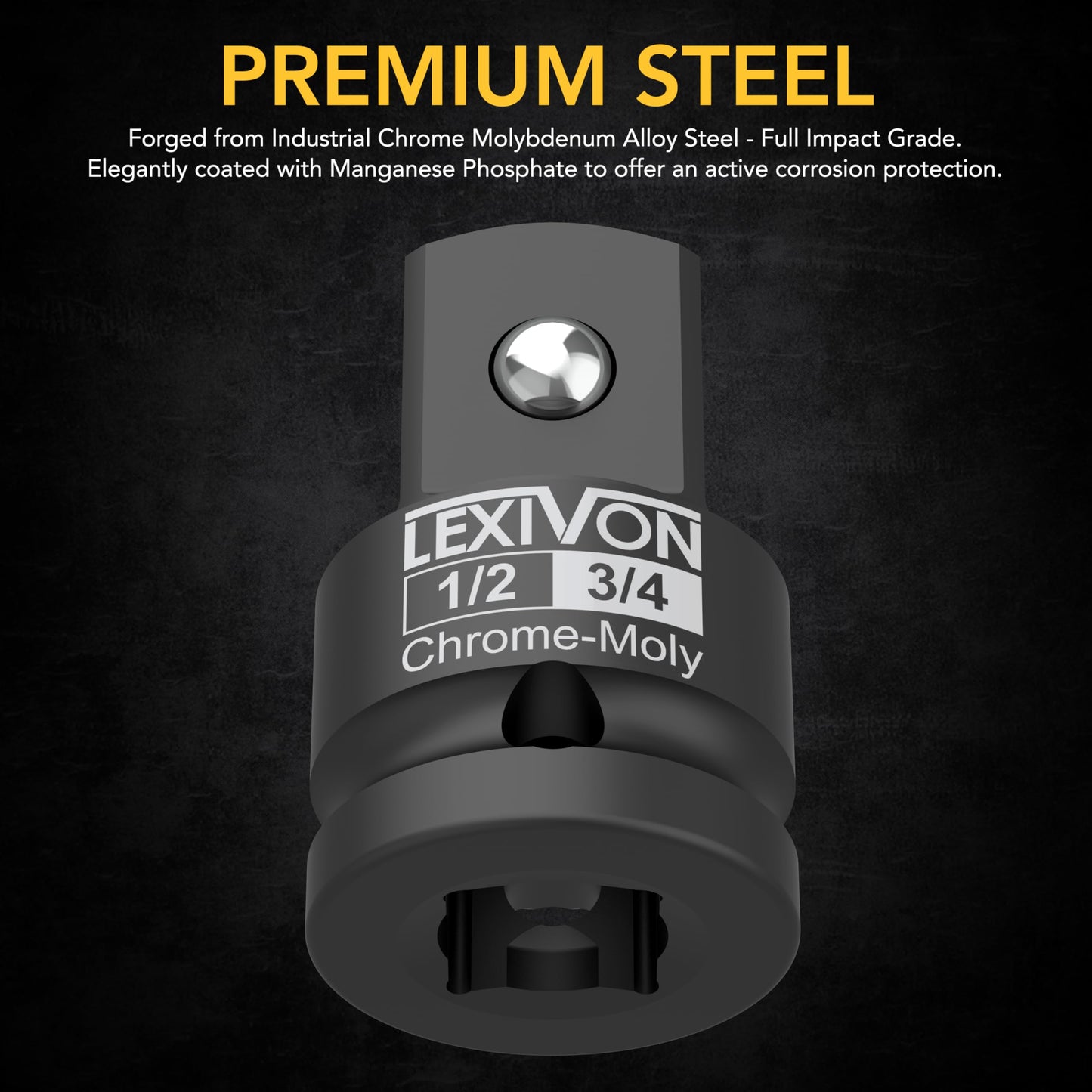 LEXIVON 1/2-Inch Impact Socket Adapter, 1/2" Female x 3/4" Male Increaser | Chrome-Molybdenum alloy steel = Fully Impact Rated (LX-401)