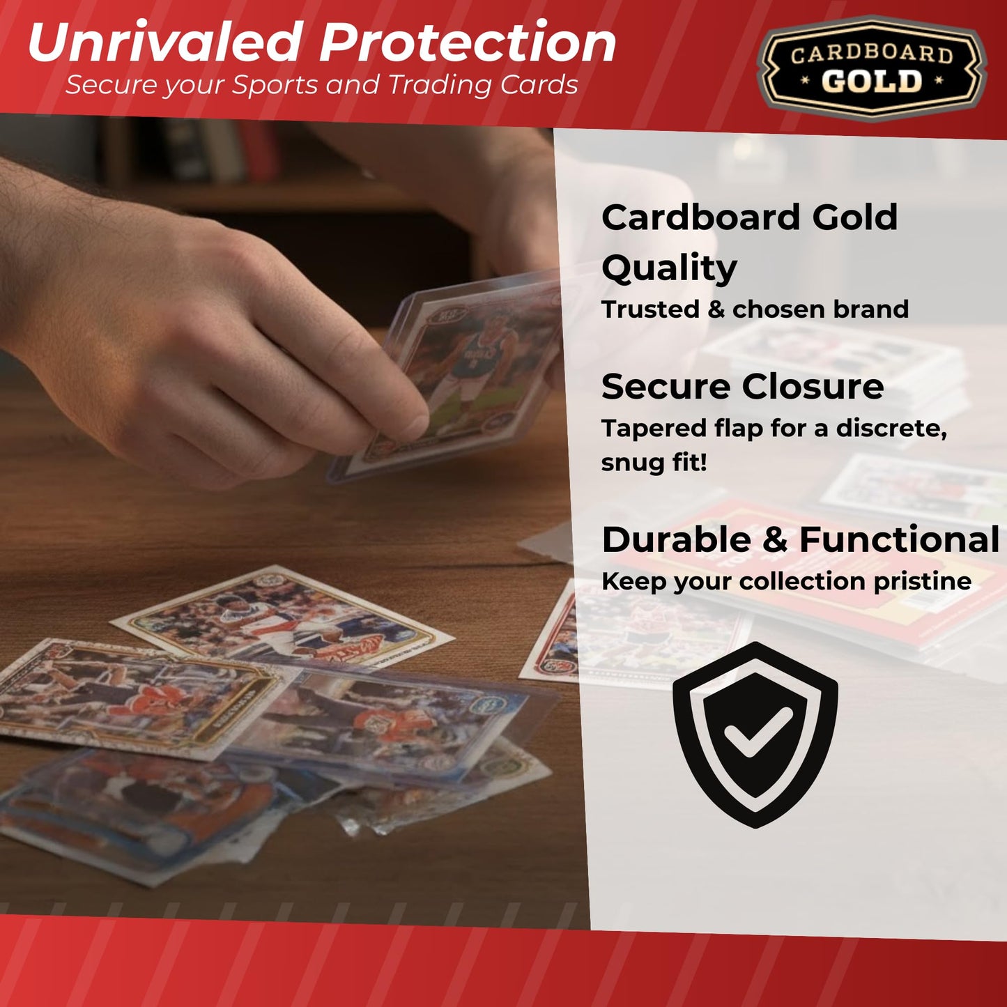 Cardboard Gold Toploader Sleeves - Ultimate Protection Resealable Snug Fit Top Loader Sleeves - Acid Free Archival Safe - Holds Toploaders Securely (140pt-190pt Sleeves, 50 Toploader Sleeves)