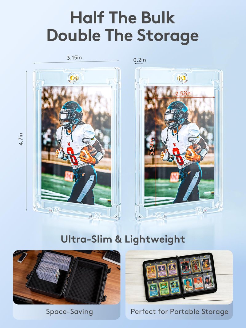 Magnetic Card Holder, Super Thin Premium 35pt One Card Holder Touch Card Protectors Hard Plastic Mag Case for Sports, Baseball, and Collectible Trading Cards (100)