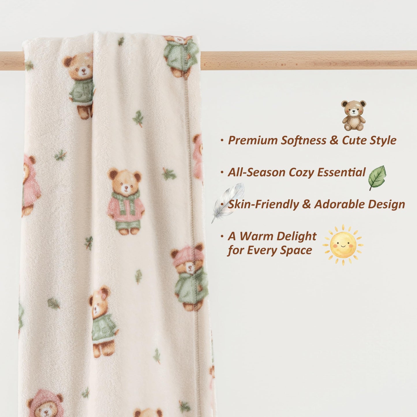 Sushing Cartoon Fleece Throw Blanket, Cute Animal Characters Plush Home Decor, Soft Lightweight Gift for Adults Kids, Machine Washable, 55in x 70in, Autumn Bears