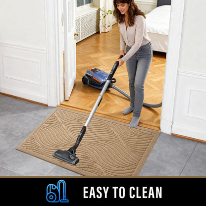 PLEASOR Front Door Mat Outside Entrance, Absorbent and Dirt Resistant Welcome Mat Indoor Outdoor, Non-Slip Backing Entry Mat, Fade Resistant, Easy Clean Low Profile Doormat for Entryway, 29x17, Beige