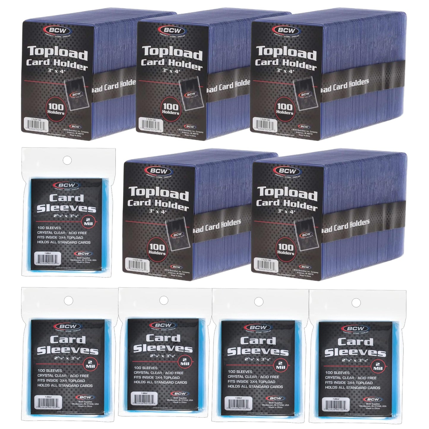 BCW Card Sleeves and Toploaders for Card Combo - 500 Count | Premium Top Loaders and Acid-Free Penny Sleeves | Great for Football, Magic: The Gathering, Pokémon, and Baseball Card Protectors