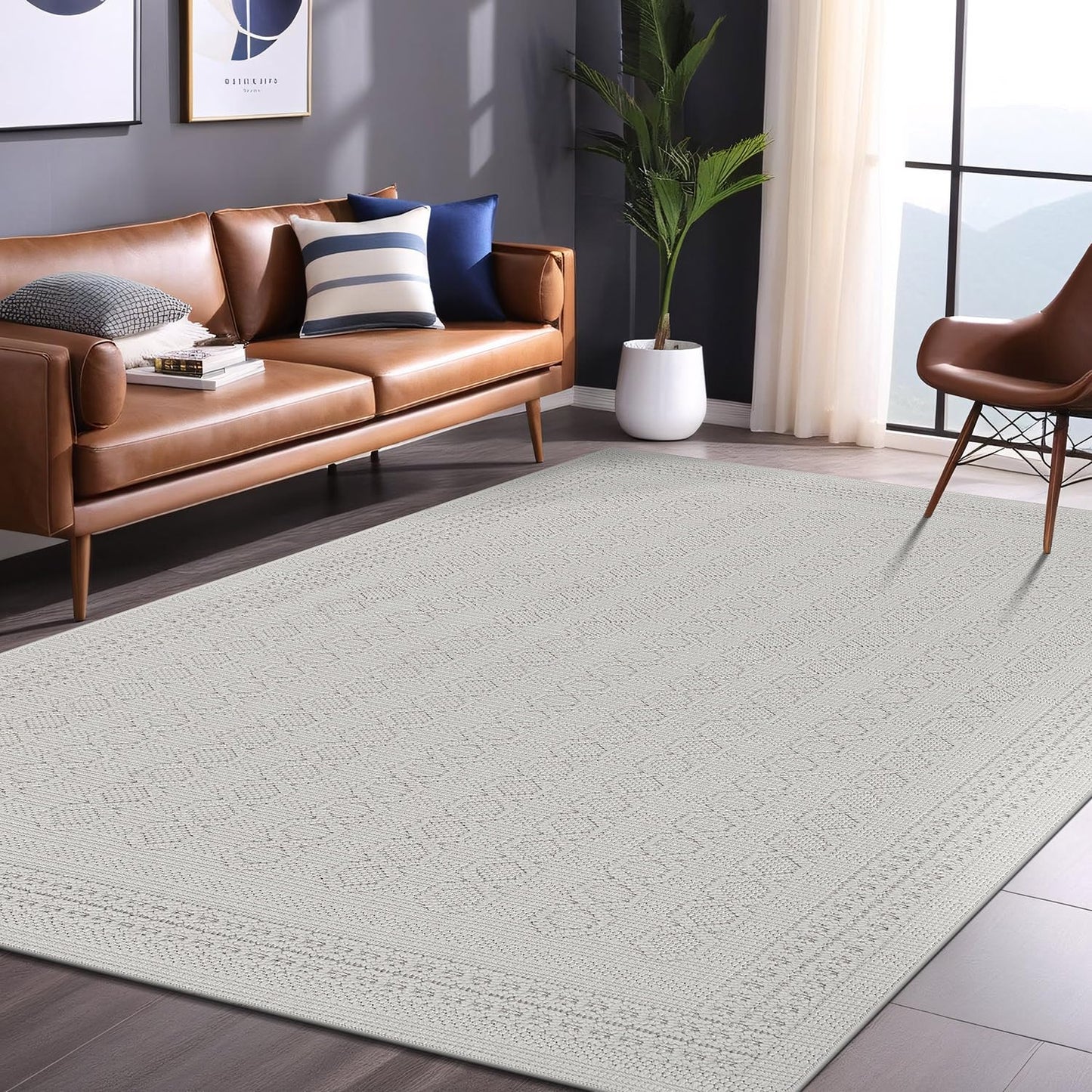 Luul Home Micro Loop Indoor Rug White 6x9 Boho Geometric Neutral Area Rugs for Living Room Soft Luxury Modern Low and High Pile Durable Stain Resistant Non-Shedding Indoor Area Carpet 6 x 9