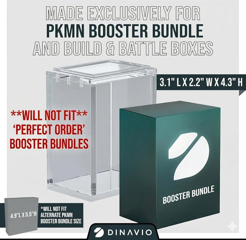 Dinavio Crafthouse | PKMN Booster Bundle Acrylic Case - Stackable Grooves, N52 Magnets, Fits Phantasmal Flames (3 Pack)