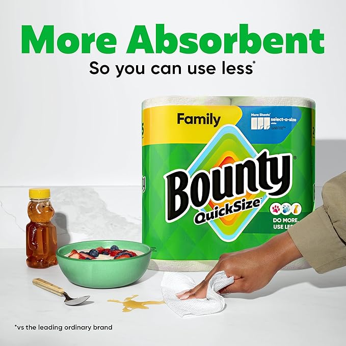 Bounty Paper Towels Quick Size, 16 Family Rolls = 40 Regular Rolls