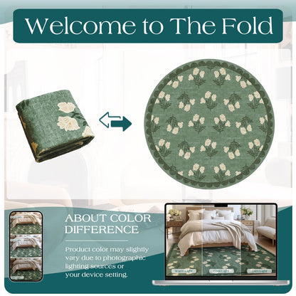 Othilic Sage Green 6ft Round Area Rug for Living Room - Large Washable Floral Boho Farmhouse Scalloped Circle Rug for Bedroom Stain Resistant Dining Room Rugs for Under Table Soft Non-Slip Nursery Rug