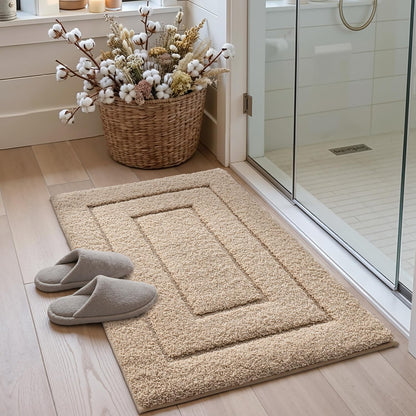 DEXI Bathroom Rug 32x20, Non Slip Washable Bath Mat for Shower Floor, Absorbent Soft Bathmat with Rubber Backing, Quick Dry Microfiber Carpet, Beige