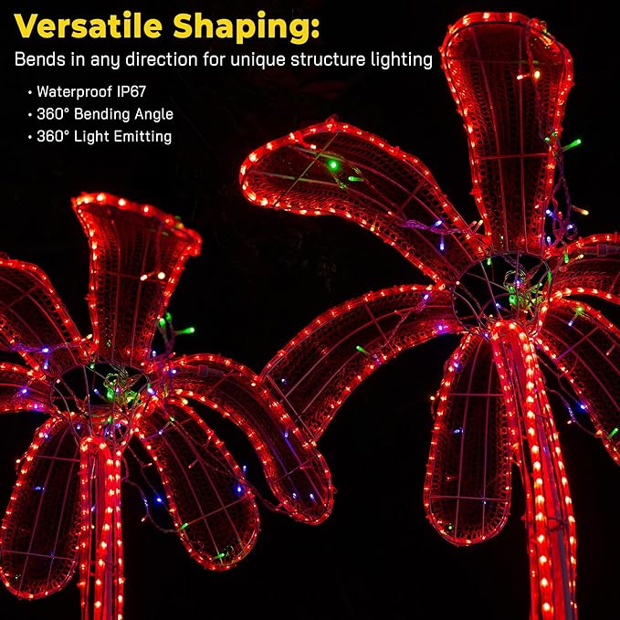 WYZworks 108LEDs 10ft LED Outside Rope Lights, Outdoor ETL Certified Waterproof Permanent 360 Degree Light Emitting, Flexible Tube, Connectable, Christmas Palm Tree Exterior Landscape, Red