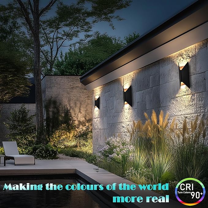 LED Up and Down Lights Outdoor Wall Lights, 5-Color Temperature Waterproof Modern Exterior Lighting Fixtures, 14 Inch Aluminum Outdoor Wall Sconce, 2 Pack Dimmable Front Porch Light