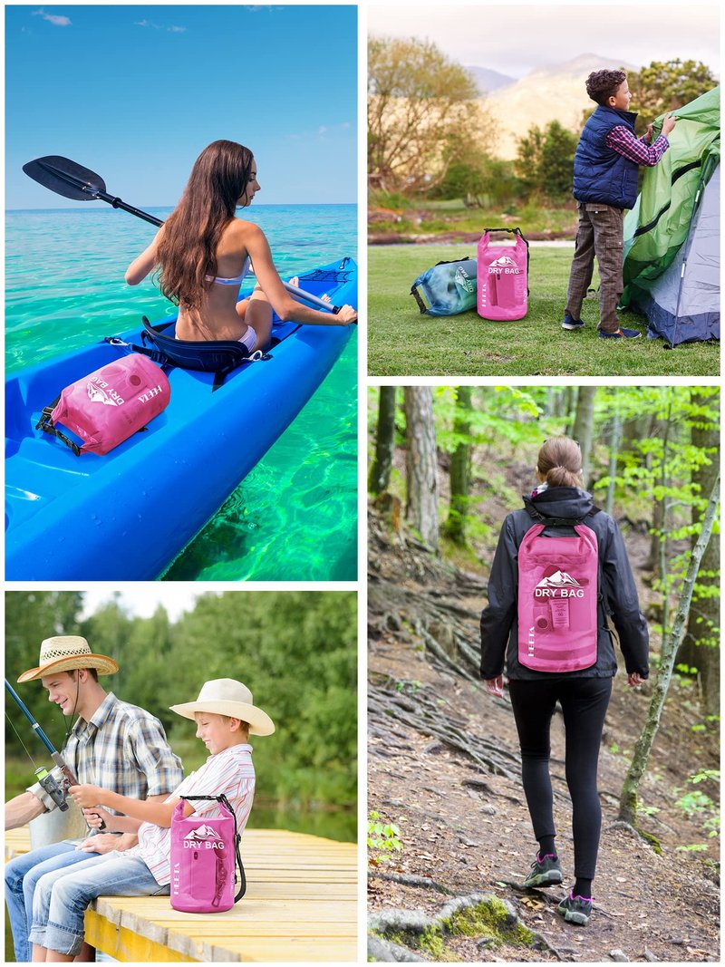 HEETA Dry Bag Waterproof for Women Men, Roll Top Lightweight Dry Storage Bag Backpack with Phone Case for Travel Swimming Boating Kayaking Paddle Board Camping Beach Accessories (Rose Red, 30L)
