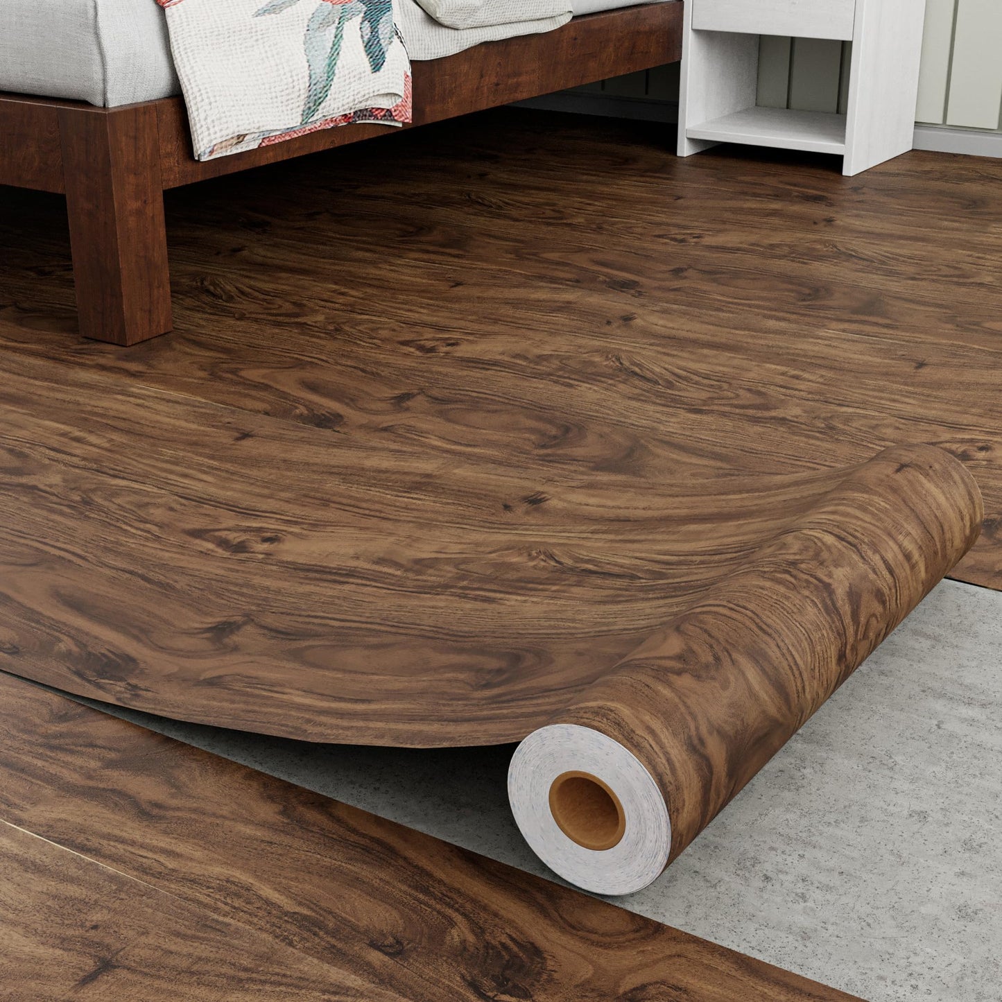Homease Vinyl Flooring Roll 15.7" W x 393.7" L/ 43 Sq.Ft, Wood Grain Peel and Stick Floor Tiles Waterproof Wear-Resistant Vinyl Plank Flooring for Any Room, Easy DIY Flooring Solutions, Brown