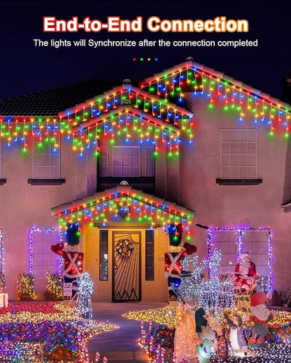159 FT Christmas Lights Outdoor, 1458 LED Waterproof Outside Christmas Lights Plug in, Timer & Memory, 8 Modes Fairy Lights with 324 Drops for House Eaves Yard Patio Decorations, Multicolor