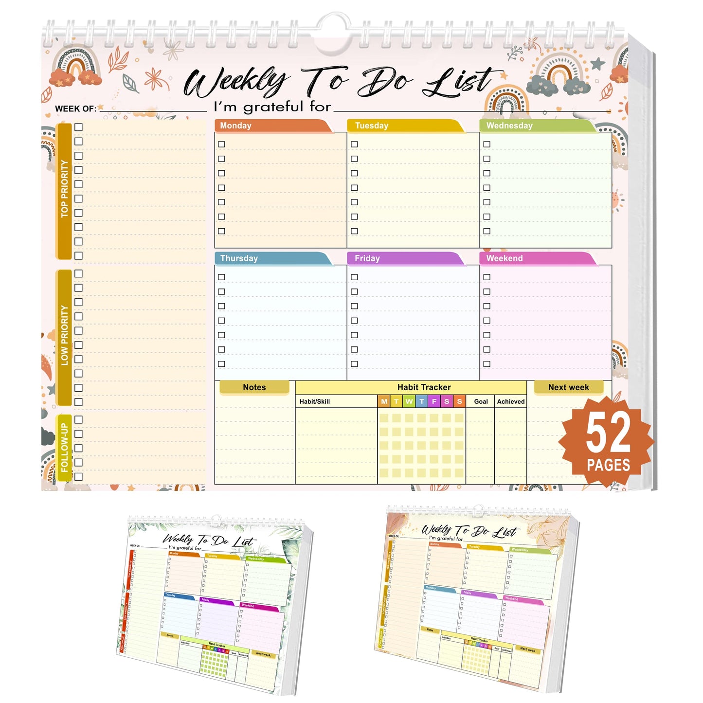 Weekly Planning To-Do-List Pad, 52 Undated Sheets for Daily To-Do Lists, Habit Tracking, Academic Scheduling, and Productivity Goals - Perfect for Work, Home, and Office Organization 8.5x11 inches
