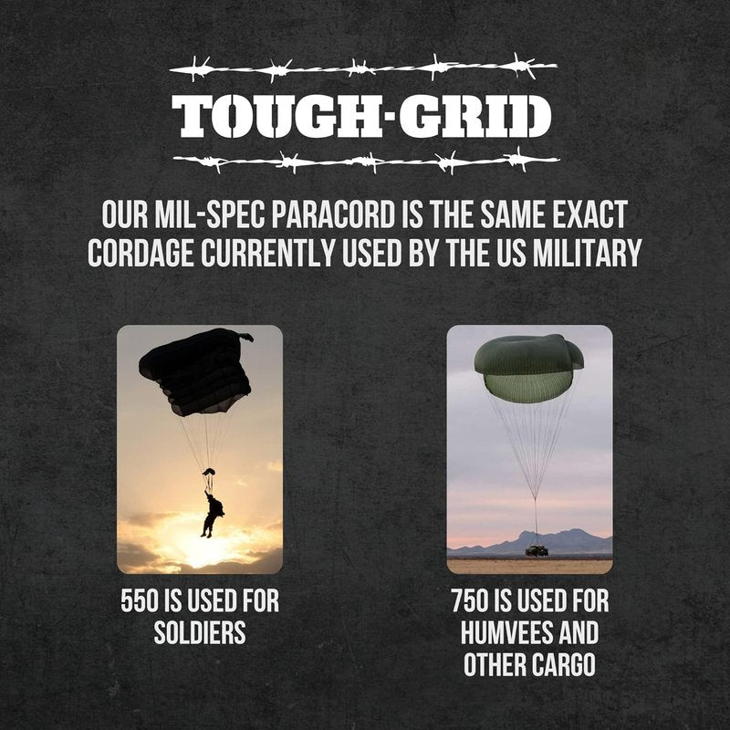 Tough-Grid 550 Paracord Rope - Durable Nylon Parachute Cord for Survival Kits | Tactical Gear & Camping Essentials