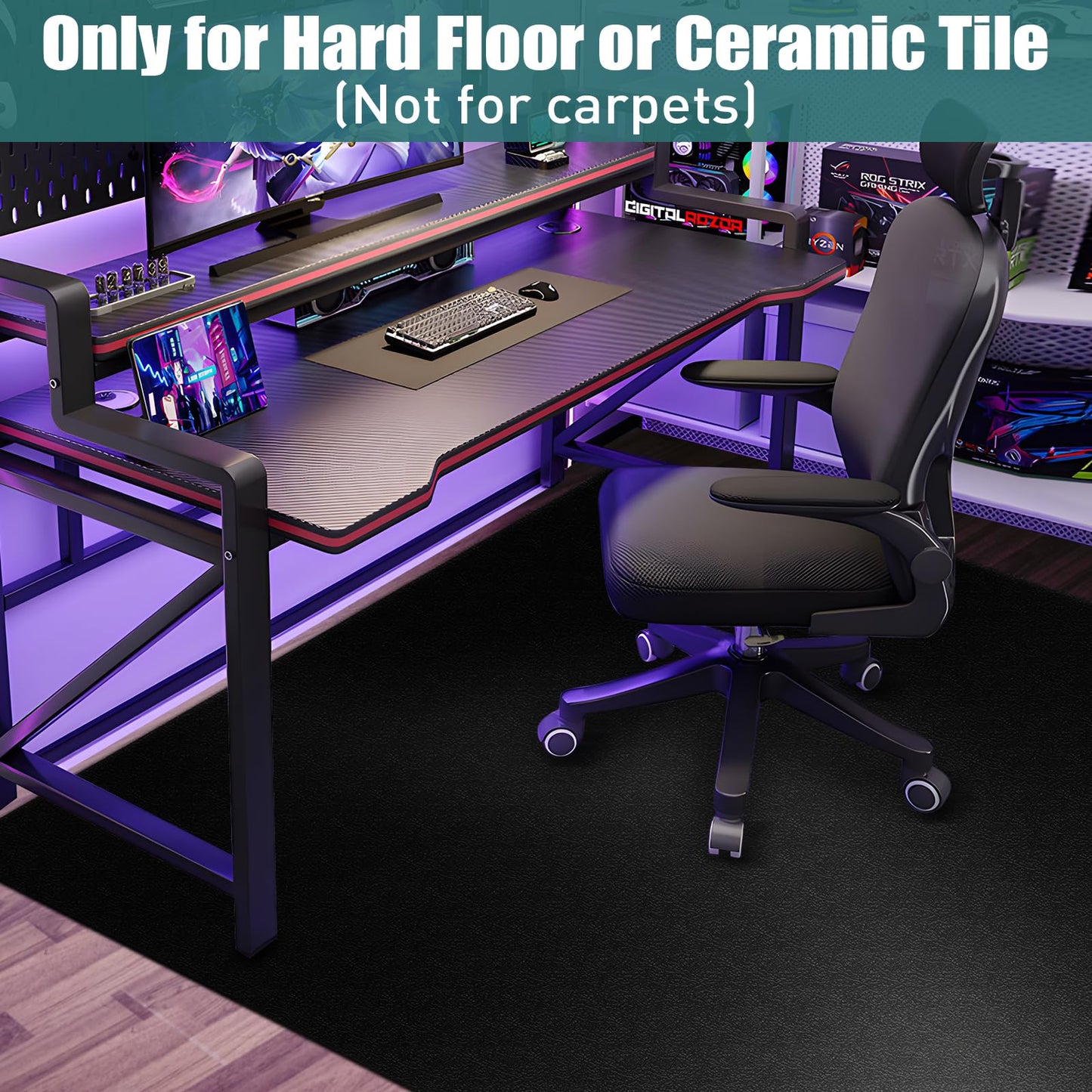 Office Chair Mat for Hardwood Floor: 63" x 51" Extra Large Black Office Chair Mats Anti-Slip Desk Floor Mat for Hardwood Floors Heavy Duty Sturdy Floor Protector Mat Under L Computer Desk