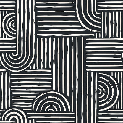 Livelynine Geometric Peel and Stick Wallpaper Black and White Modern Mid Century Geometric Abstract Wall Paper Contemporary Minimalist Lines 17.5x78.8 Geometric Pattern Contact Paper for Cabinets
