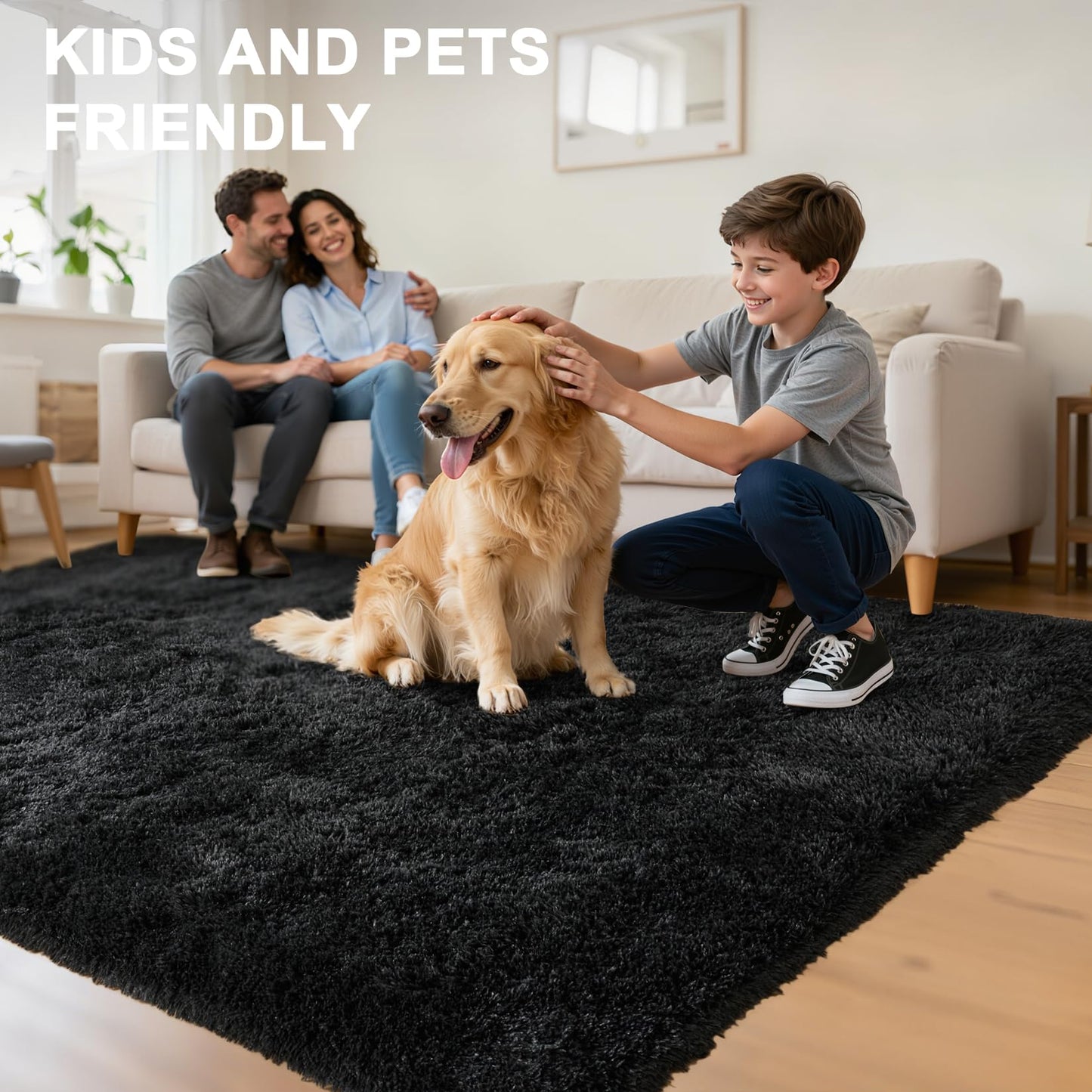 LEDODO Fluffy Area Rugs for Bedroom - Soft Plush Shag Rug for Living Room Nursery Kids Room - Non Slip Fuzzy Shaggy Floor Carpets for Girls Boys Play Room Dorm Decor (Black, 5' x 7')