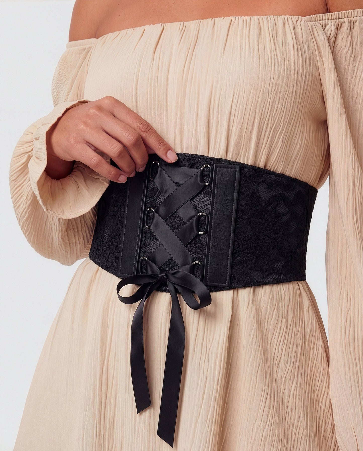 BlackButterfly 5.5 Wide Corset Waspie Elastic Lace Belt (Black, S)