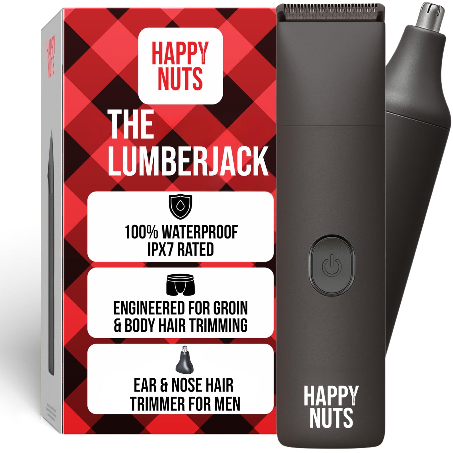 HAPPY NUTS Lumberjack 2.0 Men's Electric Body & Groin Hair Trimmer - Waterproof, Rechargeable Manscaping Kit Plus Foil Shaver - Quiet Motor for Efficient Grooming (Graphite 1.0)