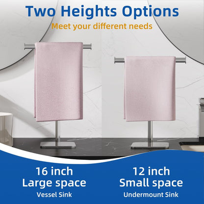 RUACQ Hand Towel Stand, 16" T-Shape Hand Towel Holder Stand for Bathroom, Kitchen and Countertop Towel Holder 304 Stainless Steel Hand Towel Rack with Weighted Base (Chrome)
