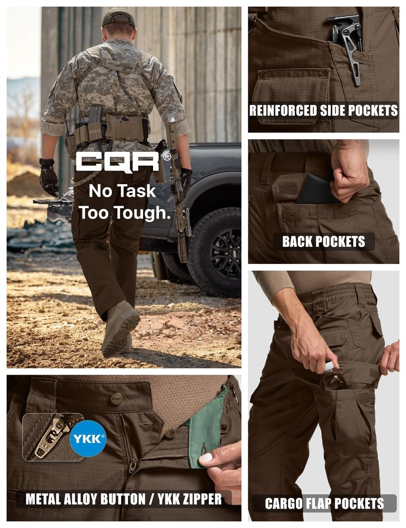 CQR Men's Tactical Pants, Water Resistant Ripstop Cargo Pants, Lightweight EDC Work Hiking Pants, Outdoor Apparel, Duratex Mag Pocket Tundra, 40W x 32L