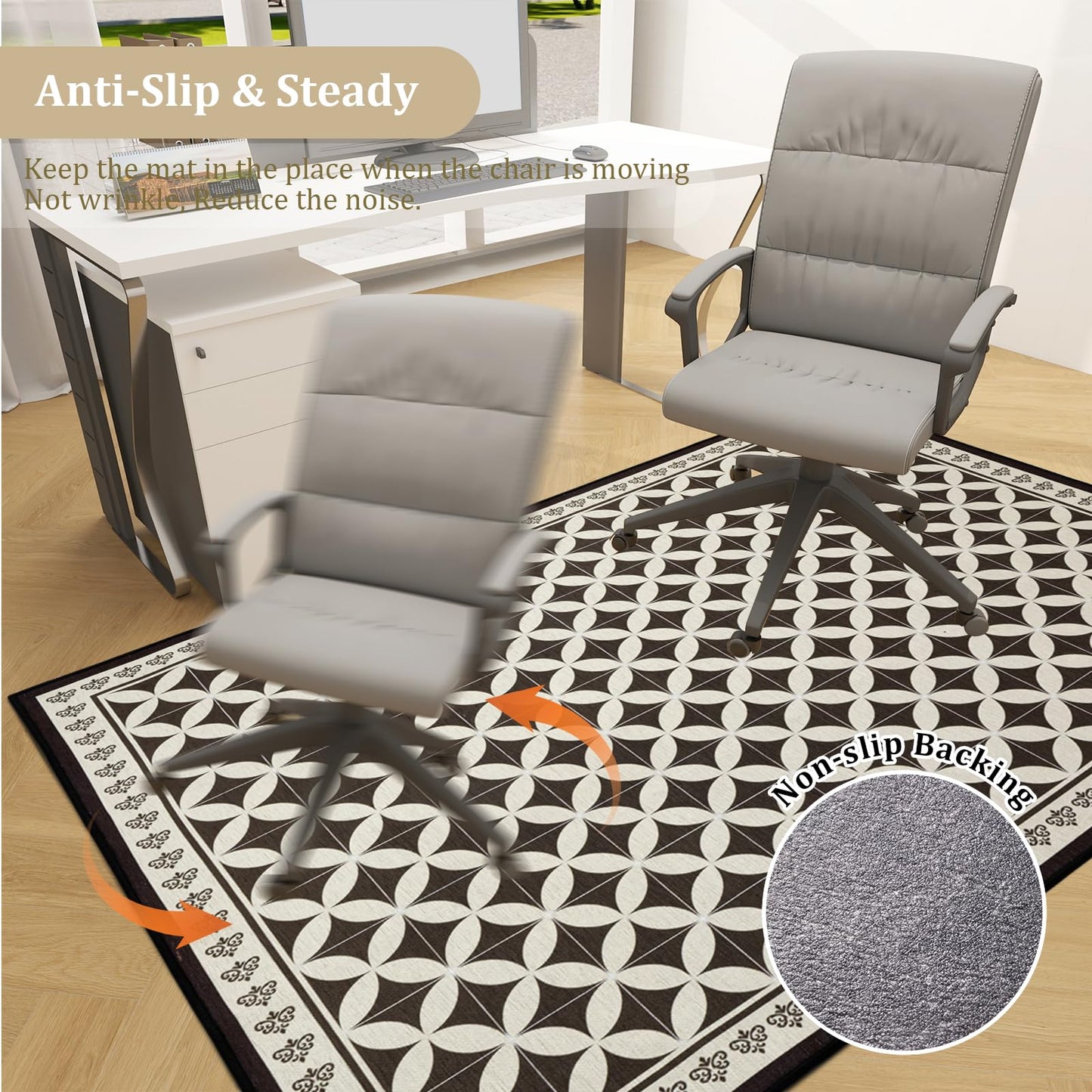 Office Chair Mat for Hardwood Floor, 60"x45" Easy Glide Computer Desk Mat Protector for Rolling Chair Under Desk Rug Nonslip Backing, Machine Wash, (Modern)