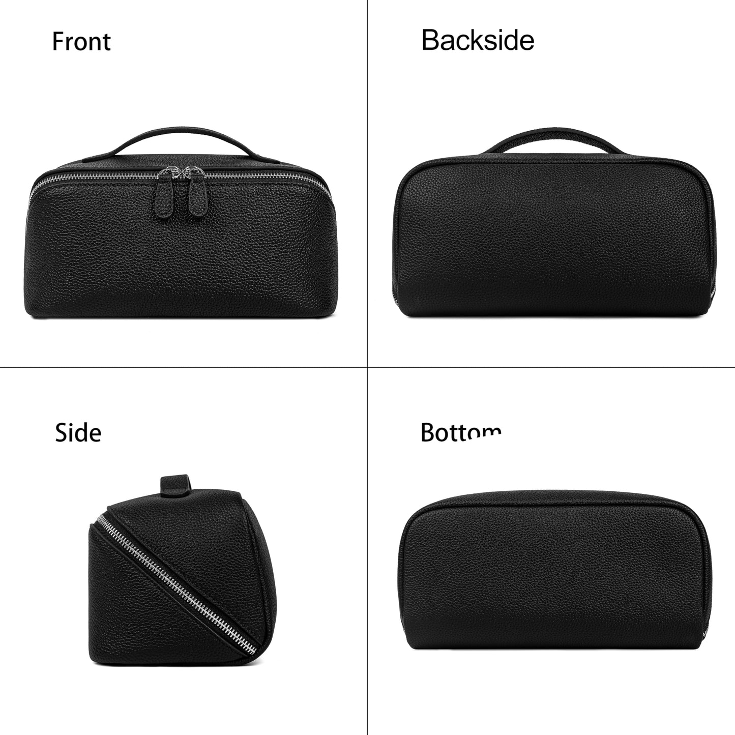 DORIS&JACKY Premium Leather Cosmetic Bag, Large Capacity Travel Makeup Case and Multi PocketsToiletry Storage Organizer with Divider and Tote Handle (1-Black)