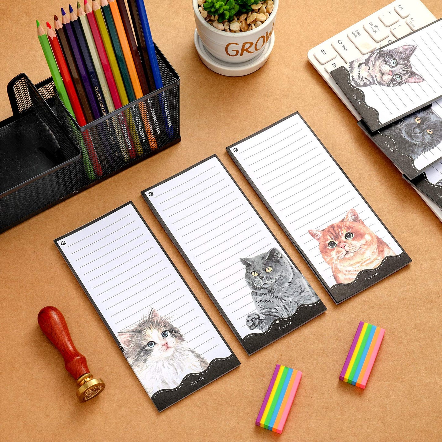 Zonon 6 Pack Cats Magnetic Notepads for Fridge To Do List Magnetic Back Memo Pad Reminders Notepads for Fridge, Grocery, Shopping, Reminders, 30 Sheets Per Pad, 7.5 x 3.2 Inch(Cat)
