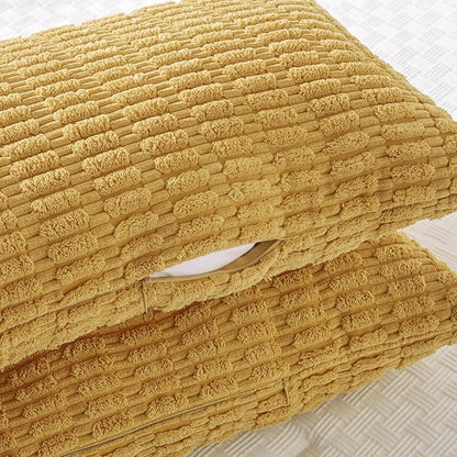 Fancy Homi Mustard Yellow Long Body Lumbar Lumbar Decorative Throw Pillow Covers 20x54 Inch for Bed Couch Bedroom Bench, Soft Corduroy Rectangle Solid Pillow Case, Rustic Farmhouse Boho Room Decor