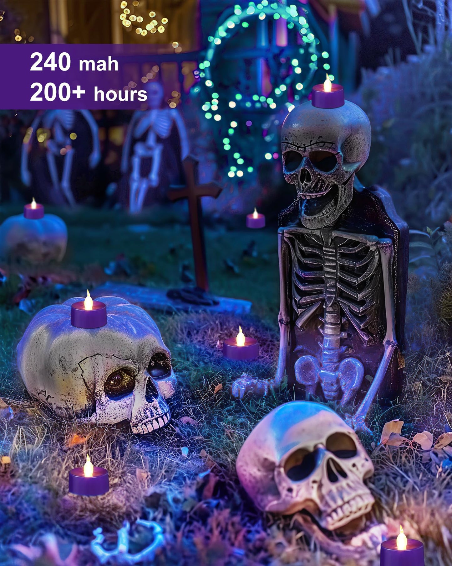 BEICHI Purple Flameless Candles, 24-Pack LED Tea Lights Candles Battery Operated, Electric Fake Tealight Candles, Votive Candles Bulk for Halloween, Christmas, Party, Mardi Gras