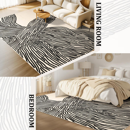 YIHOUSE 5×7Ft Area Rugs, Abstract Washable Rug, Modern Black and White Rug for Bedroom Living Room Dining Room Office Playroom Nursery, Nonslip Throw Non-Shedding Thin Contemporary Striped Rugs